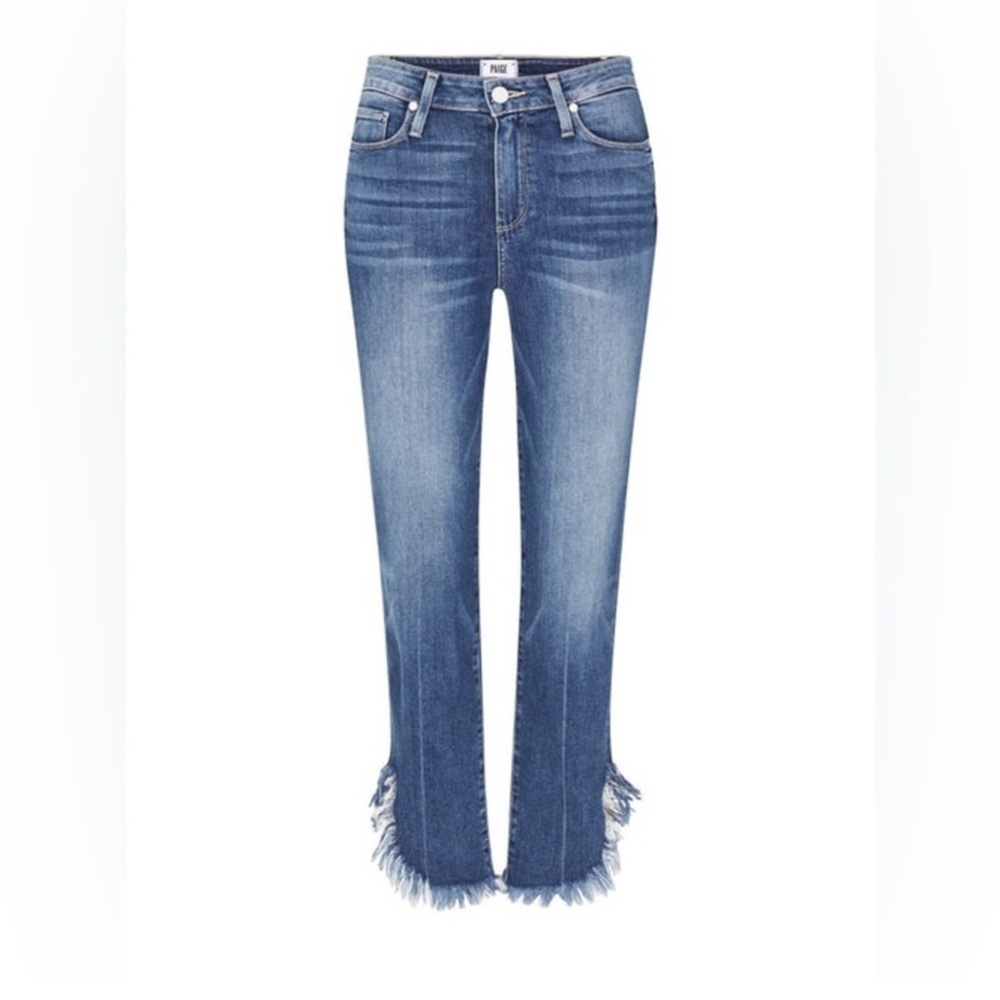 PAIGE Blue Ankle Cropped Jeans with Frayed Hem